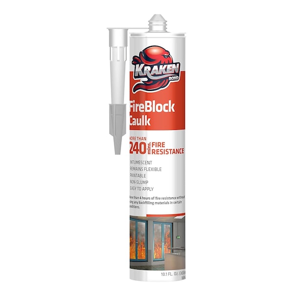 Krakenbond Krakenbond Fire Block Acrylic Caulk for Stone, Concrete, Cement, Heat Resistant, Paintable, 10.1 oz, White KR1201FRS - main